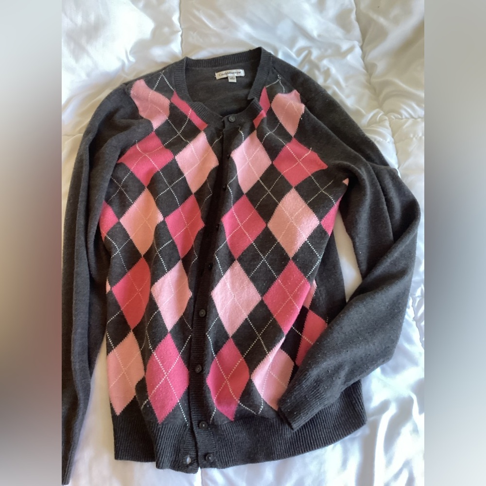 Pink and Grey Argyle Cardigan